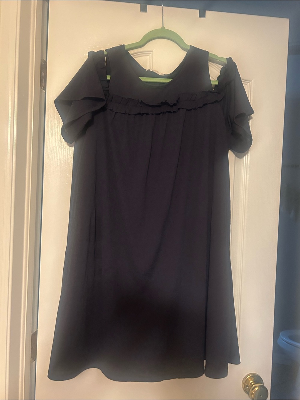 LC Lauren Conrad Navy Cold-Shoulder Ruffle Tunic